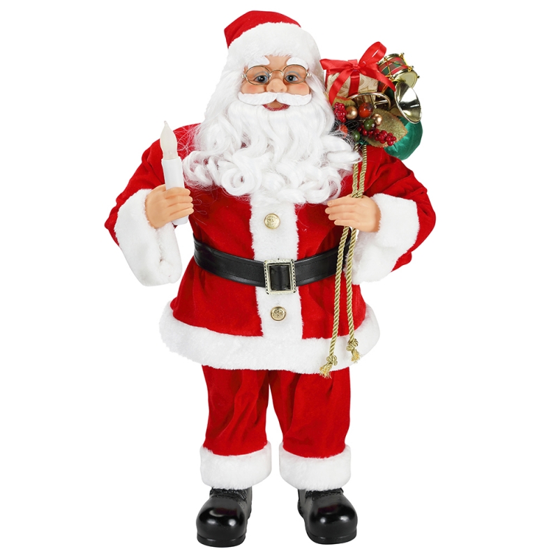 キャンドル飾りの装飾を持つ62cmクリスマスの立っているサンタクロース収集生地の休日祭りクリスマス豪華な